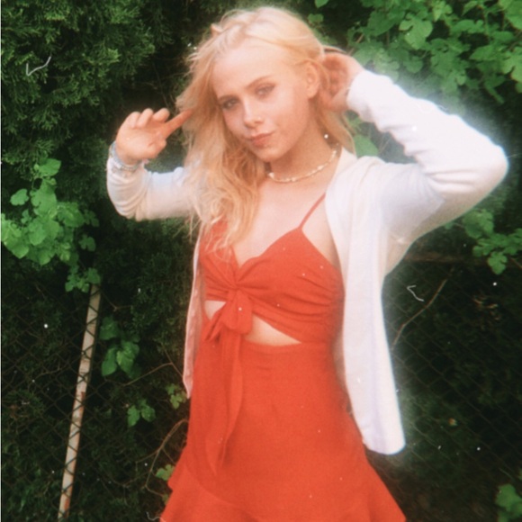 Thrifted Red Tie Ruffle Mini Dress (size xs) - Picture 1 of 2